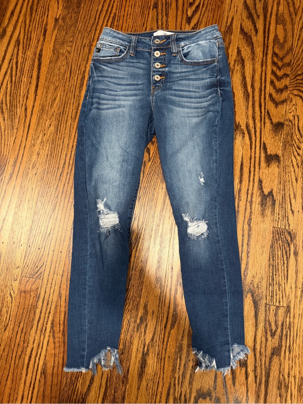 KanCan Medium Blue Distressed High-Rise Cropped Jeans